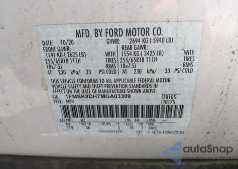 2021 Ford Explorer Xlt from USA, damaged, VIN 1FMSK8DH7MGA03309